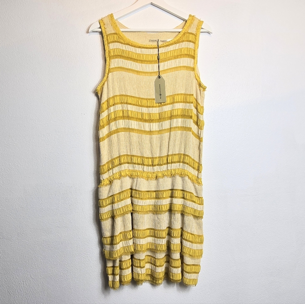 NEW Max Studio Silk Yellow White Cocktail Fringe Dress Dropped Waist Size Medium